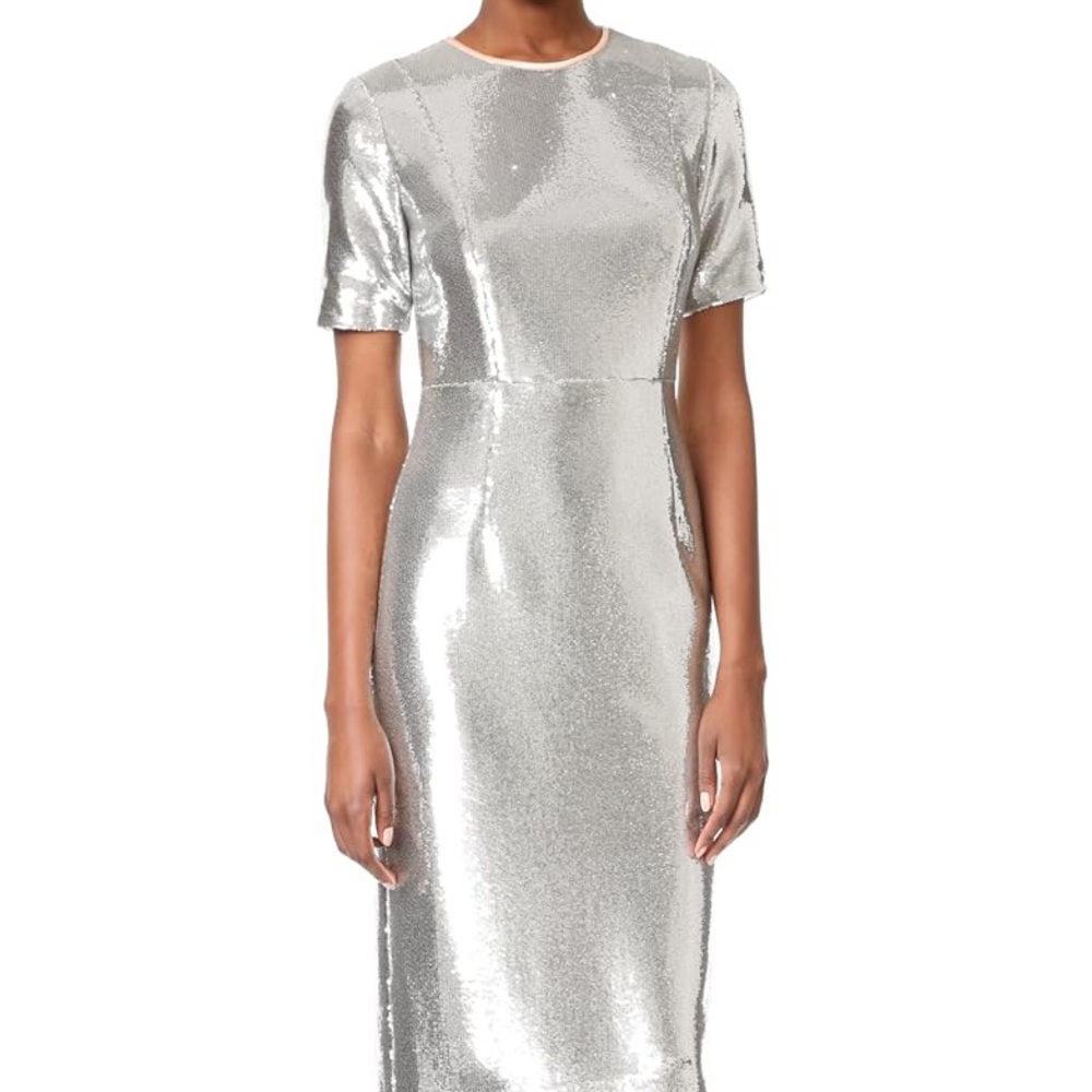 Diane Von Furstenberg Silver Cocktail Sequin Dress